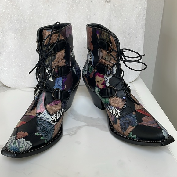 EUC Coach x Kaffe Fassett Lace Up Chain Bootie Sz 9.5 EU40 Rare - Picture 5 of 16